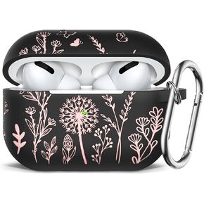 Minyee Flower Engraved Case Compatible with Airpods Pro 2nd Generation Case,Two-Tone Floral Soft Silicone Cute Protective Case Compatible with Airpods Pro 2nd/1st Generation Cover with Keychain,Green