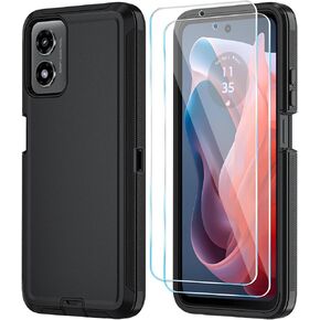 Qinmay Phone Case for Motorola Moto G Play 2024 4G Case with HD Screen Protector, Heavy Duty Shockproof & Dropproof 3-Layer Cover Phone Case for Moto G Play 2024 (BeltClip_Black)