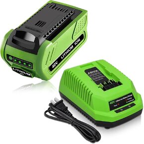 40 Volt 6.0AhLithium ion 29462 29472 Replacement Battery and 29482 Charger Compatible with GreenWorks 40V Battery 29462 29472 G-MAX Power Tools 29252 20202 22262 25312 25322 20642 22272 27062 (Green)