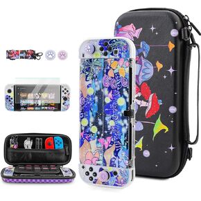 FUNDIARY Mushrooms Carrying Case for Nintendo Switch, Black Portable Travel Storage Bag Pouch with Mushrooms Switch OLED Protective Cover, HD Screen Protector, Adjustable Shoulder Strap & 2 Thumb Caps