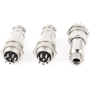 Uxcell GX16-8 8-Pin 16mm ذكر إلى أنثى لوحة معدنية موصل الطيران 3 قطع