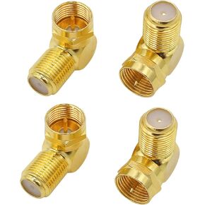 F Type Right Angle Female to Female Adapter, 2-Pack Gold Plated 90 Degree Coaxial Connector, L Shaped Coaxial Cable Connector