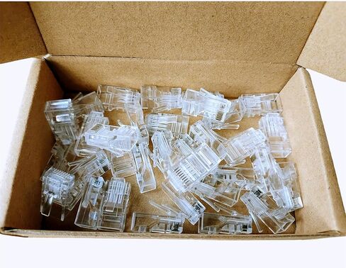 10 عبوات من موصلات Cat6 Cat 5 RJ45 من خلال الموصلات تنتهي مطلية بالذهب 8P8C لـ UTP المجدولة، كابل إيثرنت سلكي صلب in Kuwait