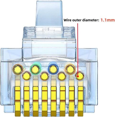 10 عبوات من موصلات Cat6 Cat 5 RJ45 من خلال الموصلات تنتهي مطلية بالذهب 8P8C لـ UTP المجدولة، كابل إيثرنت سلكي صلب in Kuwait