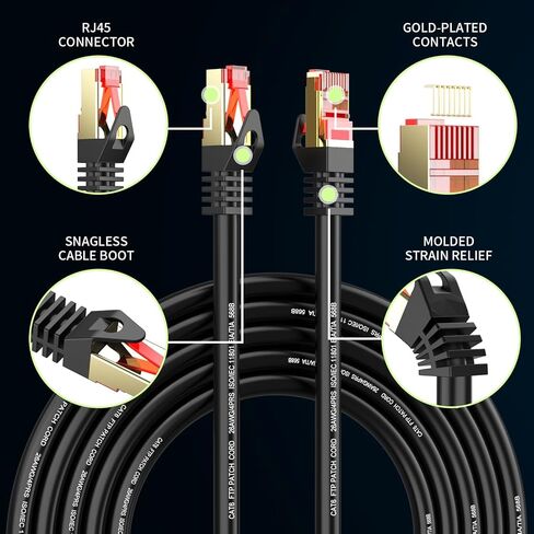 Cat6 Outdoor/Indoor Ethernet Cable 50ft.Waterproof, Direct Burial, In-Ground, UV Jacket, POE, Network, Internet, Cat 6, Cat6 Cable - 50ft in Kuwait