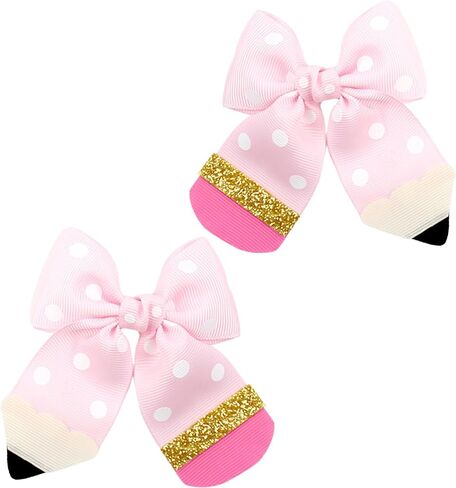 2Pcs Back To School Hair Bows Pink Pencil Hair Clips Grosgrain Ribbon Bow Hair Accessories First Day of School for Girls Toddler Kids Kindergarten 1st 2nd 3rd 4th 5th Grade in Saudi Arabia