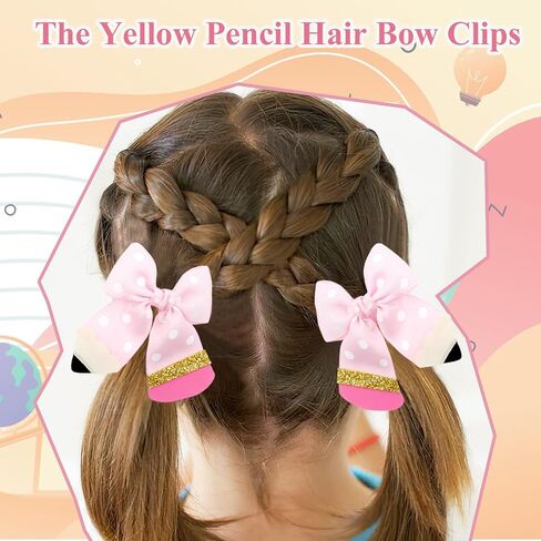 2Pcs Back To School Hair Bows Pink Pencil Hair Clips Grosgrain Ribbon Bow Hair Accessories First Day of School for Girls Toddler Kids Kindergarten 1st 2nd 3rd 4th 5th Grade in Saudi Arabia