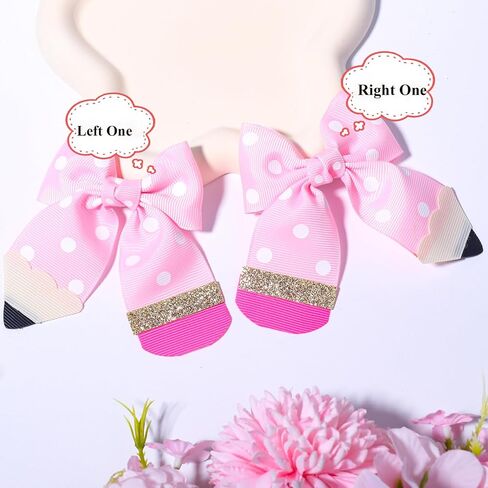 2Pcs Back To School Hair Bows Pink Pencil Hair Clips Grosgrain Ribbon Bow Hair Accessories First Day of School for Girls Toddler Kids Kindergarten 1st 2nd 3rd 4th 5th Grade in Saudi Arabia