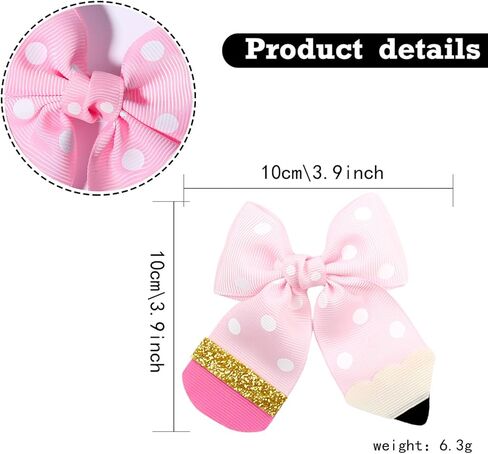 2Pcs Back To School Hair Bows Pink Pencil Hair Clips Grosgrain Ribbon Bow Hair Accessories First Day of School for Girls Toddler Kids Kindergarten 1st 2nd 3rd 4th 5th Grade in Saudi Arabia