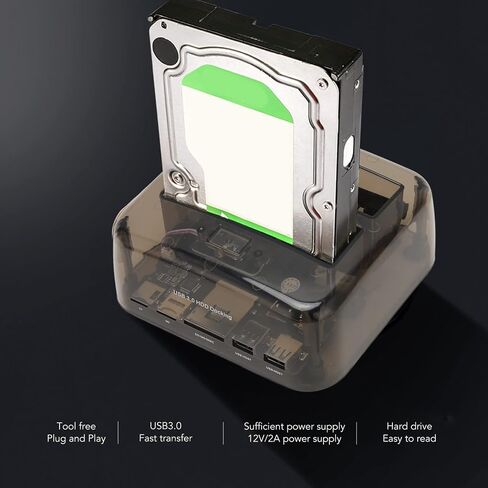 External Hard Drive Bay, USB 3.0 to SATA IDE Dual Bay, External Hard Drive Dock Offline Clone Support 20TB 6Gbps for 2.5in 3.5in HDD SSD IDE (US Plug) in Saudi Arabia