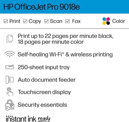 HP OfficeJet Pro 9018e Wireless All-in-One Color Inkjet Printer, Print, scan, copy, fax, ADF, Duplex printing best for office, 6 months of ink included (1G5L5A) (Renewed Premium) in Saudi Arabia