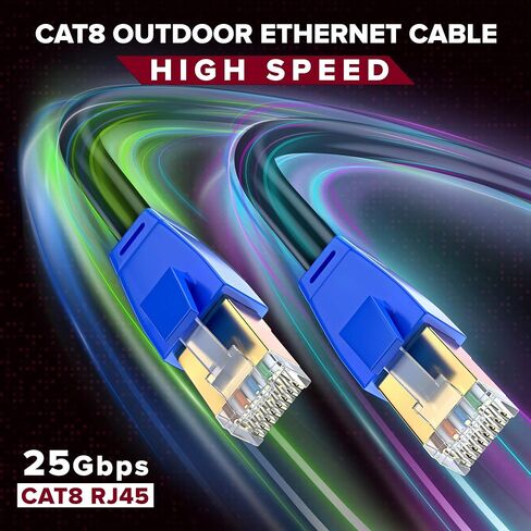 Maximm Cat8 Outdoor Ethernet Cable - 25FT - 40Gbps - 2000Mhz - High Speed Waterproof LAN Network Cable in Saudi Arabia