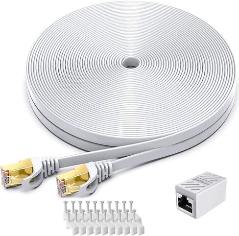 Cat7 Ethernet Cable Flat Network Cable with Rj45 Connectors, High Speed Network LAN Cable with one RJ45 Coupler, for Computer,Router, Modem, PS4, Xbox one, Switch Boxes (25 Feet) in Saudi Arabia