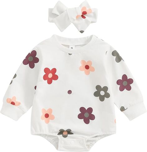 FYBITBO Infant Baby Girl Fall Clothes Floral Bubble Rompers Oversized Bodysuit Long Sleeve Outfits Newborn Clothing in Saudi Arabia