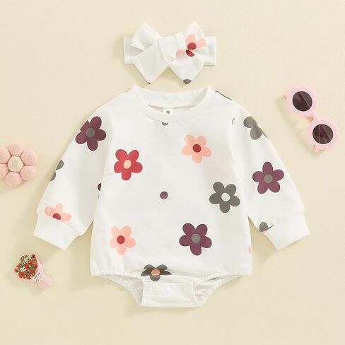 FYBITBO Infant Baby Girl Fall Clothes Floral Bubble Rompers Oversized Bodysuit Long Sleeve Outfits Newborn Clothing in Saudi Arabia