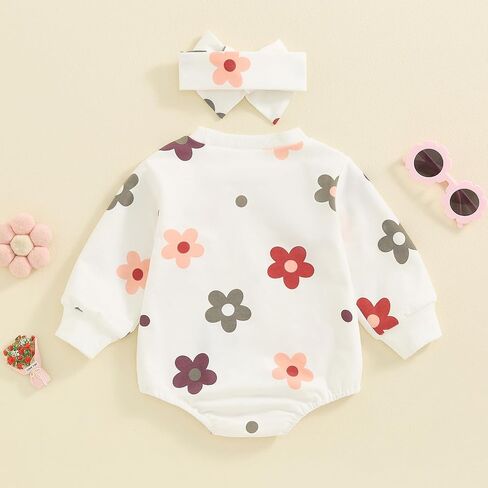 FYBITBO Infant Baby Girl Fall Clothes Floral Bubble Rompers Oversized Bodysuit Long Sleeve Outfits Newborn Clothing in Saudi Arabia