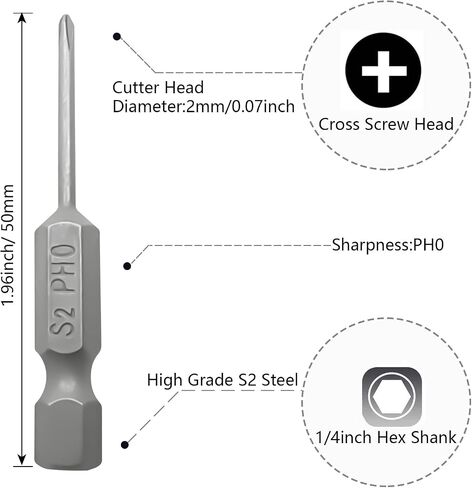 10Pcs 1/4 Inch Hex Shank PH00 Magnetic Phillips Screwdriver Bit Set Quick Release Cross Head Magnetic Screwdriver Bits(Cutter Head Diameter:1.6mm) in Saudi Arabia