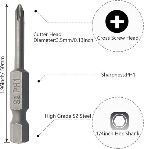 10Pcs 1/4 Inch Hex Shank PH00 Magnetic Phillips Screwdriver Bit Set Quick Release Cross Head Magnetic Screwdriver Bits(Cutter Head Diameter:1.6mm) in Kuwait