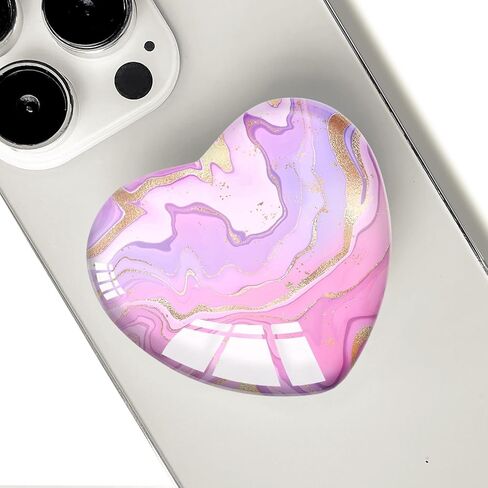 Expandiing Cell Phone Grip Heart Shape Glass Finger Holder for Smartphones, Cellphone Collapsible Stand - Purple Rose Gold Marble in Saudi Arabia