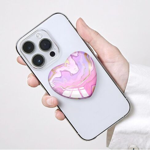 Expandiing Cell Phone Grip Heart Shape Glass Finger Holder for Smartphones, Cellphone Collapsible Stand - Purple Rose Gold Marble in Saudi Arabia