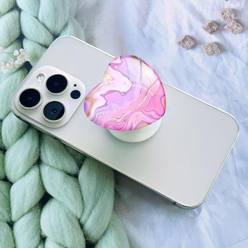 Expandiing Cell Phone Grip Heart Shape Glass Finger Holder for Smartphones, Cellphone Collapsible Stand - Purple Rose Gold Marble in Saudi Arabia