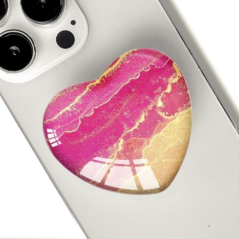 Expandiing Cell Phone Grip Heart Shape Glass Finger Holder for Smartphones, Cellphone Collapsible Stand - Purple Rose Gold Marble in Saudi Arabia