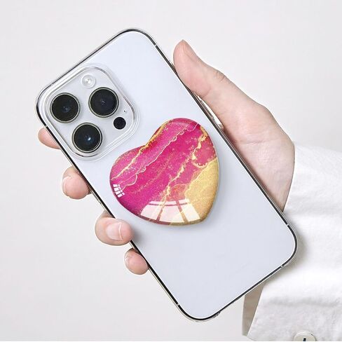 Expandiing Cell Phone Grip Heart Shape Glass Finger Holder for Smartphones, Cellphone Collapsible Stand - Purple Rose Gold Marble in Saudi Arabia