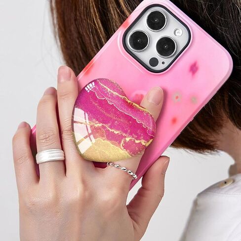 Expandiing Cell Phone Grip Heart Shape Glass Finger Holder for Smartphones, Cellphone Collapsible Stand - Purple Rose Gold Marble in Saudi Arabia