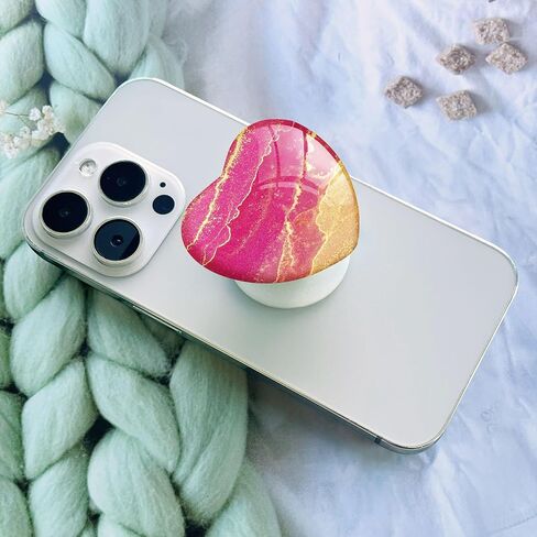 Expandiing Cell Phone Grip Heart Shape Glass Finger Holder for Smartphones, Cellphone Collapsible Stand - Purple Rose Gold Marble in Saudi Arabia