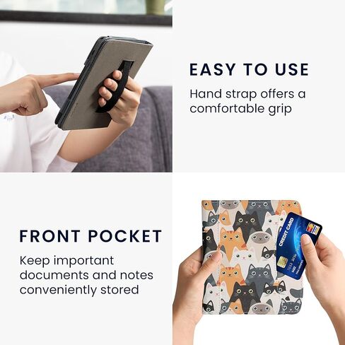 حافظة kwmobile متوافقة مع Pocketbook Era/Era Color - غطاء جلد PU مع إغلاق مغناطيسي، حزام، جيب أمامي - قطط برتقالي/أسود/أبيض in Kuwait