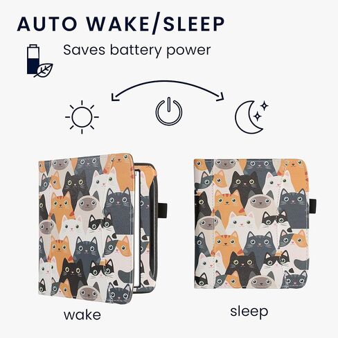 حافظة kwmobile متوافقة مع Pocketbook Era/Era Color - غطاء جلد PU مع إغلاق مغناطيسي، حزام، جيب أمامي - قطط برتقالي/أسود/أبيض in Kuwait