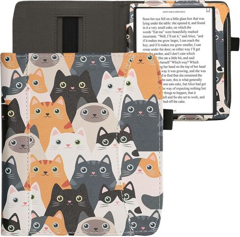 حافظة kwmobile متوافقة مع Pocketbook Era/Era Color - غطاء جلد PU مع إغلاق مغناطيسي، حزام، جيب أمامي - قطط برتقالي/أسود/أبيض in Kuwait