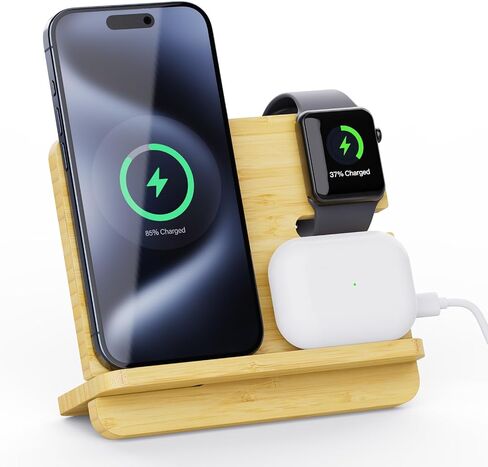 محطة شحن لاسلكية 3 في 1 تعمل مع أجهزة iPhone وAirpods وiWatch وغيرها من الهواتف التي تدعم Qi والساعات الذكية وسماعات الأذن، محطة شحن محمولة تدعم الشحن السريع، قابلة للفصل in Saudi Arabia
