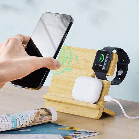 محطة شحن لاسلكية 3 في 1 تعمل مع أجهزة iPhone وAirpods وiWatch وغيرها من الهواتف التي تدعم Qi والساعات الذكية وسماعات الأذن، محطة شحن محمولة تدعم الشحن السريع، قابلة للفصل in Saudi Arabia