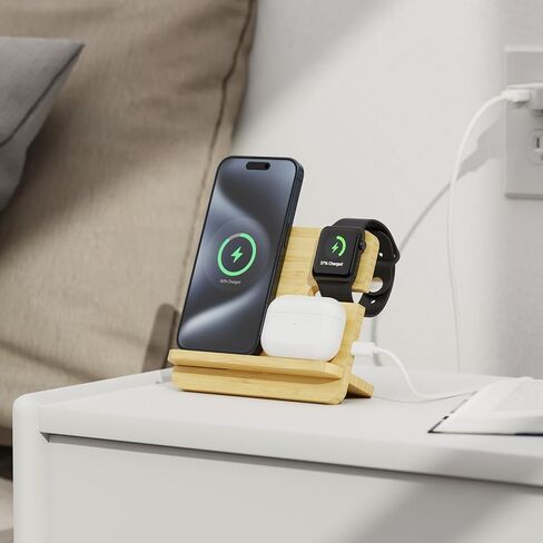 محطة شحن لاسلكية 3 في 1 تعمل مع أجهزة iPhone وAirpods وiWatch وغيرها من الهواتف التي تدعم Qi والساعات الذكية وسماعات الأذن، محطة شحن محمولة تدعم الشحن السريع، قابلة للفصل in Saudi Arabia