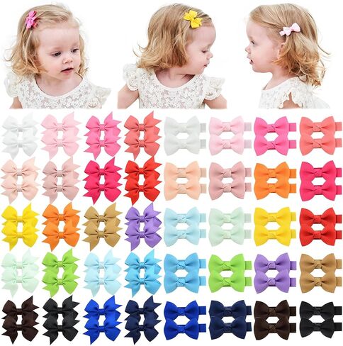 80PCS Baby Girls Fully Lined Hair Bows Clips Mini 2'' Solid Color Grosgrain Ribbon Hair Barrettes Accessories with 20 Colors Hair Pins for Infants Toddlers Kids in Saudi Arabia