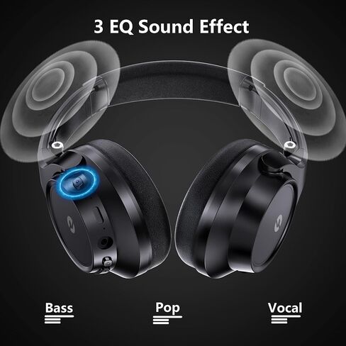 سماعات رأس لاسلكية بلوتوث، سماعات رأس بلوتوث، سماعات رأس وقت التشغيل 70 ساعة، سماعات بلوتوث لاسلكية 5.1 مع ميكروفون وأوضاع 3EQ، سماعات رأس فوق الأذن هاي فاي ستيريو للمنزل والعمل والكمبيوتر الشخصي/الهواتف المحمولة in Kuwait