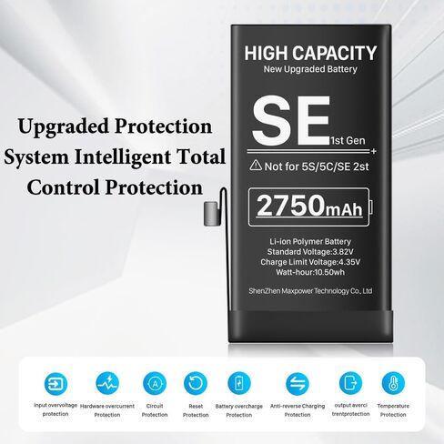 بطارية بديلة لجهاز iPhone SE الجيل الأول، بطارية 2750 مللي أمبير عالية السعة جديدة 0 دورة لهاتف iPhone SE موديل A1662 A1723 A1724 مع أداة إصلاح احترافية in Kuwait
