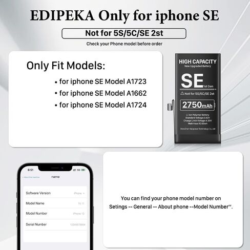 بطارية بديلة لجهاز iPhone SE الجيل الأول، بطارية 2750 مللي أمبير عالية السعة جديدة 0 دورة لهاتف iPhone SE موديل A1662 A1723 A1724 مع أداة إصلاح احترافية in Kuwait
