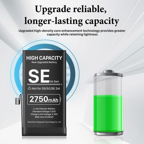بطارية بديلة لجهاز iPhone SE الجيل الأول، بطارية 2750 مللي أمبير عالية السعة جديدة 0 دورة لهاتف iPhone SE موديل A1662 A1723 A1724 مع أداة إصلاح احترافية in Kuwait