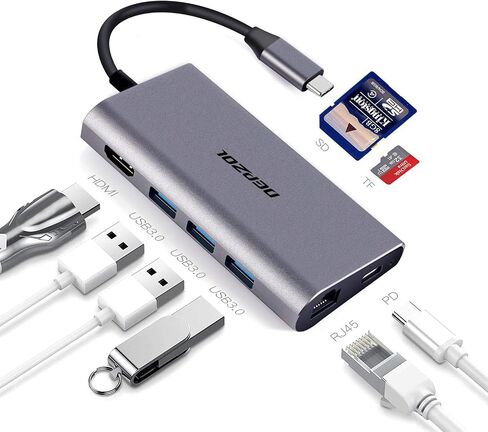 موزع USB C، محول من النوع C 8 في 1 إلى HDMI 4K، Gigabit Ethernet RJ45، توصيل طاقة PD، 3 منافذ USB 3.0 وقارئات بطاقة TF SD لجهاز MacBook Pro 2018/2017/2016 والمزيد من أجهزة USB-C in Saudi Arabia