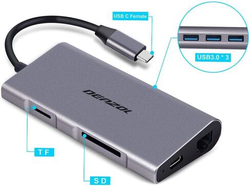 موزع USB C، محول من النوع C 8 في 1 إلى HDMI 4K، Gigabit Ethernet RJ45، توصيل طاقة PD، 3 منافذ USB 3.0 وقارئات بطاقة TF SD لجهاز MacBook Pro 2018/2017/2016 والمزيد من أجهزة USB-C in Saudi Arabia