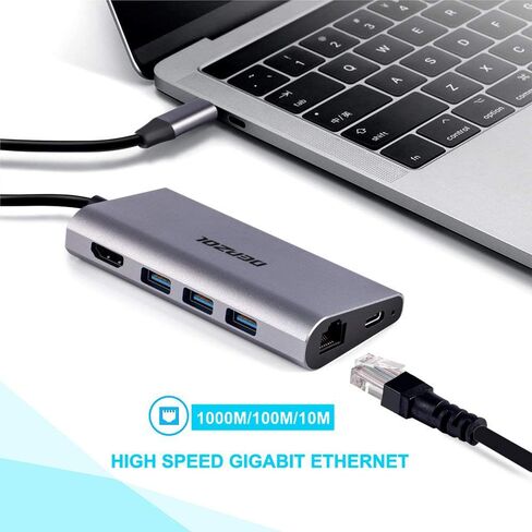 موزع USB C، محول من النوع C 8 في 1 إلى HDMI 4K، Gigabit Ethernet RJ45، توصيل طاقة PD، 3 منافذ USB 3.0 وقارئات بطاقة TF SD لجهاز MacBook Pro 2018/2017/2016 والمزيد من أجهزة USB-C in Saudi Arabia