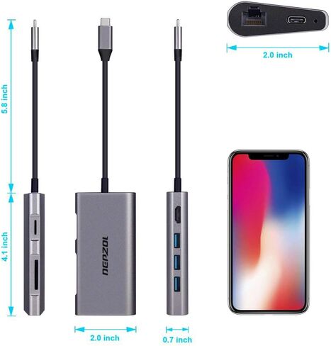موزع USB C، محول من النوع C 8 في 1 إلى HDMI 4K، Gigabit Ethernet RJ45، توصيل طاقة PD، 3 منافذ USB 3.0 وقارئات بطاقة TF SD لجهاز MacBook Pro 2018/2017/2016 والمزيد من أجهزة USB-C in Saudi Arabia