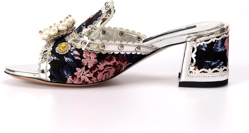 صنادل فستان سهرة للسيدات أحذية مصممة فاخرة بكعب عريض لحفلات الزفاف صنادل بكعب منخفض حجر الراين 2.6 بوصة in Kuwait