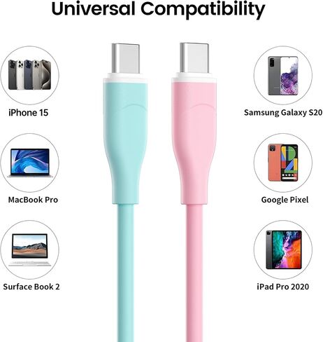 USB C Charger Cable [2-Pack 6ft] 60W Type C Charger Fast Charging, USB C to USB C Cable for iPhone 15 Pro Max Plus, Samsung S23/S22 Ultra, MacBook Air Pro 2020, iPad Pro in Saudi Arabia