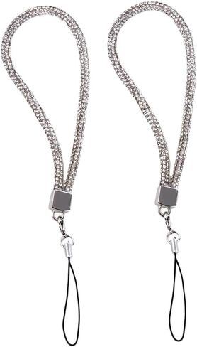 2 Pcs Rhinestone Phone Lanyard Anti-lost Short Hand Wrist Chain 11.8inch Full Diamond Phone Pendant Keychain for Camera, Phone in Saudi Arabia
