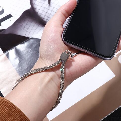 2 Pcs Rhinestone Phone Lanyard Anti-lost Short Hand Wrist Chain 11.8inch Full Diamond Phone Pendant Keychain for Camera, Phone in Saudi Arabia