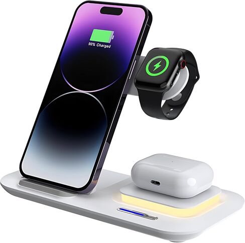 محطة شحن لاسلكية | حامل شاحن لاسلكي 3 في 1 | شحن لاسلكي سريع لهاتف iPhone 15 14 13 12 11Pro Max XR XS 8 Plus | لساعة ابل 8 7 6 5 4 3 2 SE | لمحول Airpods 3 2 Pro 18 واط in Saudi Arabia