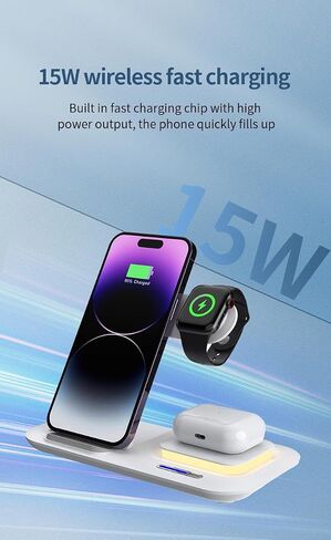 محطة شحن لاسلكية | حامل شاحن لاسلكي 3 في 1 | شحن لاسلكي سريع لهاتف iPhone 15 14 13 12 11Pro Max XR XS 8 Plus | لساعة ابل 8 7 6 5 4 3 2 SE | لمحول Airpods 3 2 Pro 18 واط in Saudi Arabia